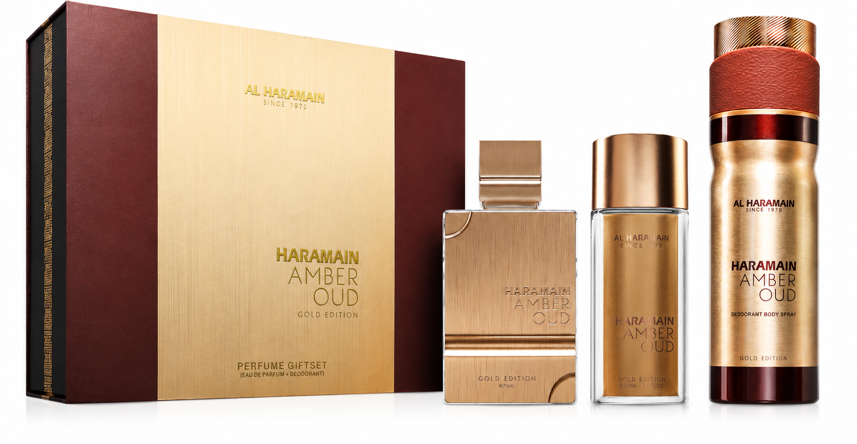 Al Haramain Amber Oud Gold Edition Gift Set (75ml EDP+30ml EDP+250ml Body Mist) - Unisex